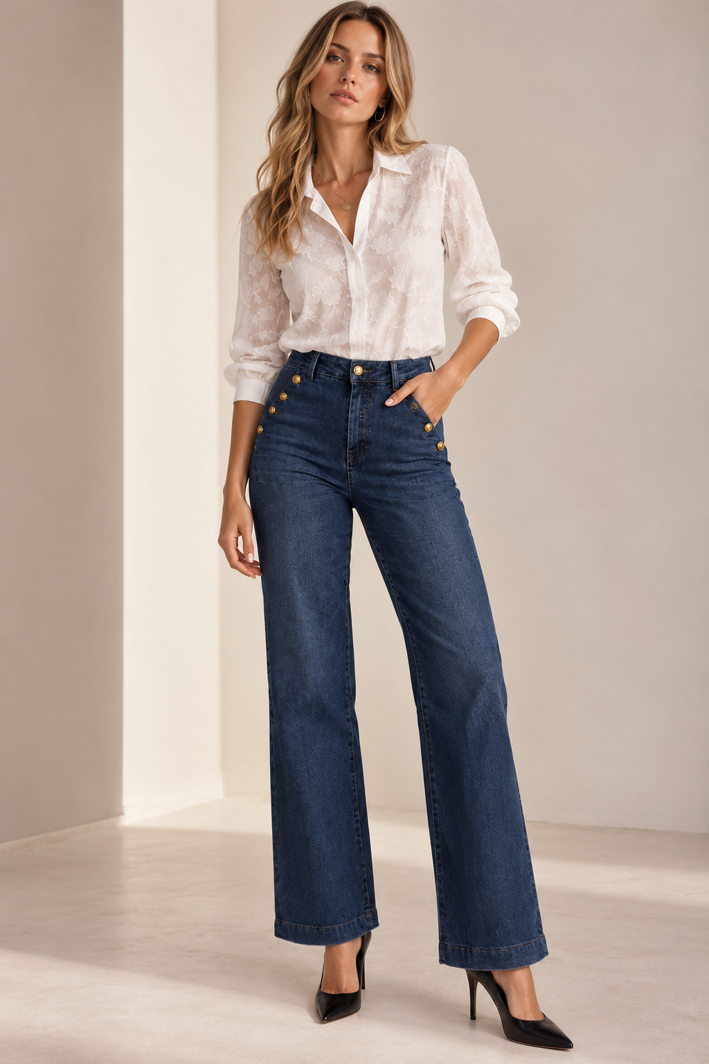 Jean Éléonore – Taille haute à boutons dorés 💛