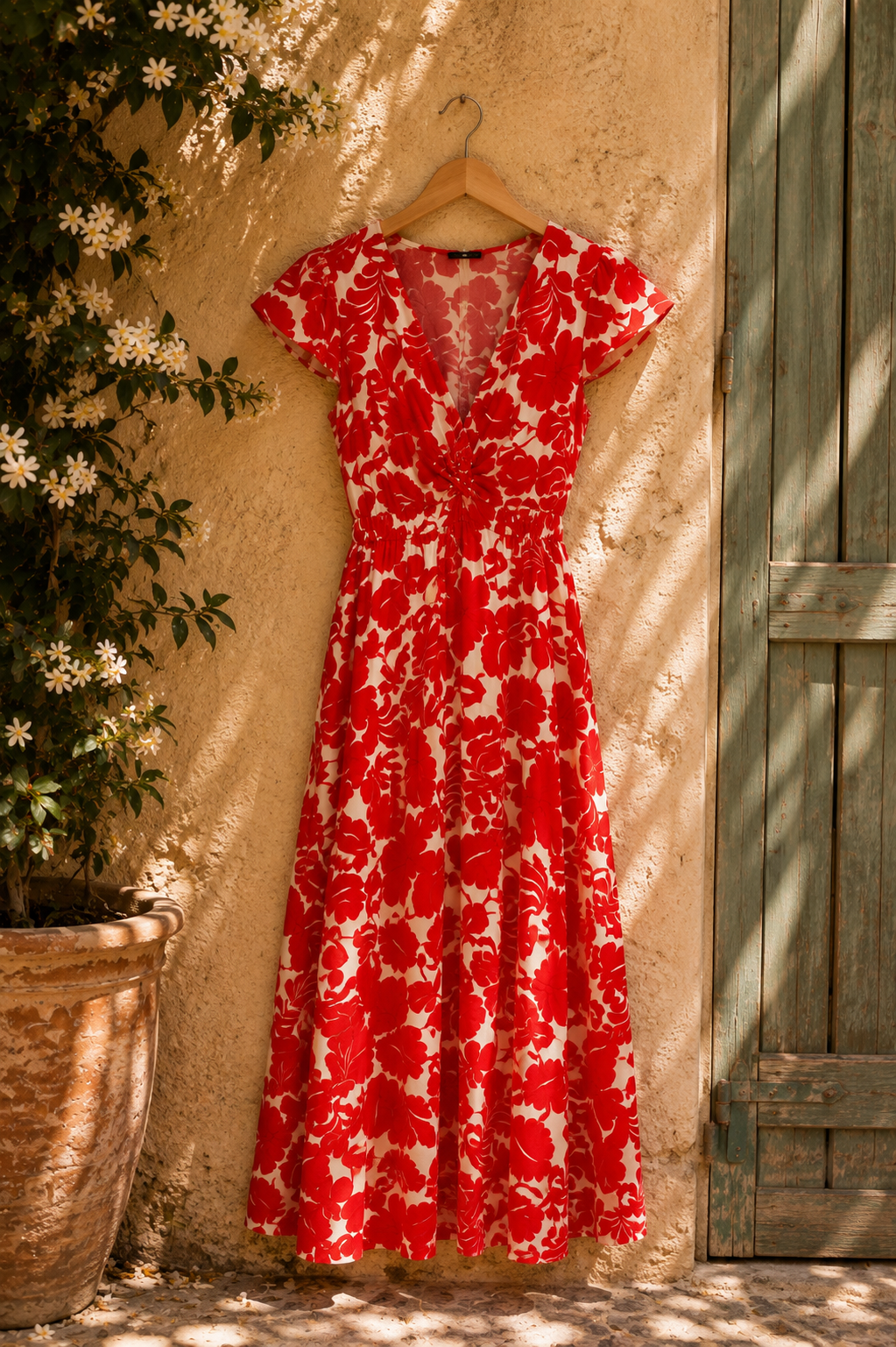 Robe Lena – Rouge Florale ❤️